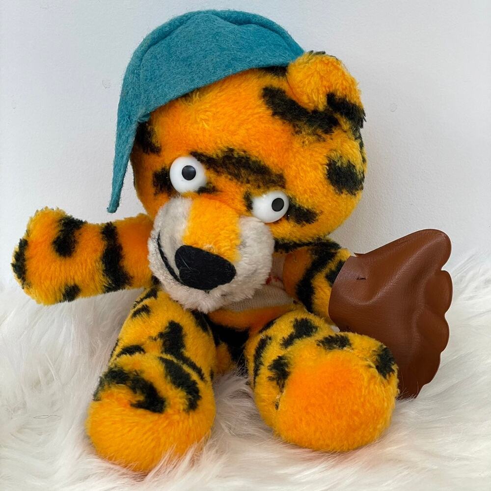 Vintage Sambos Restaurant Tiger Plush 1970s Toy Mascot Baseball Glove Hat READ